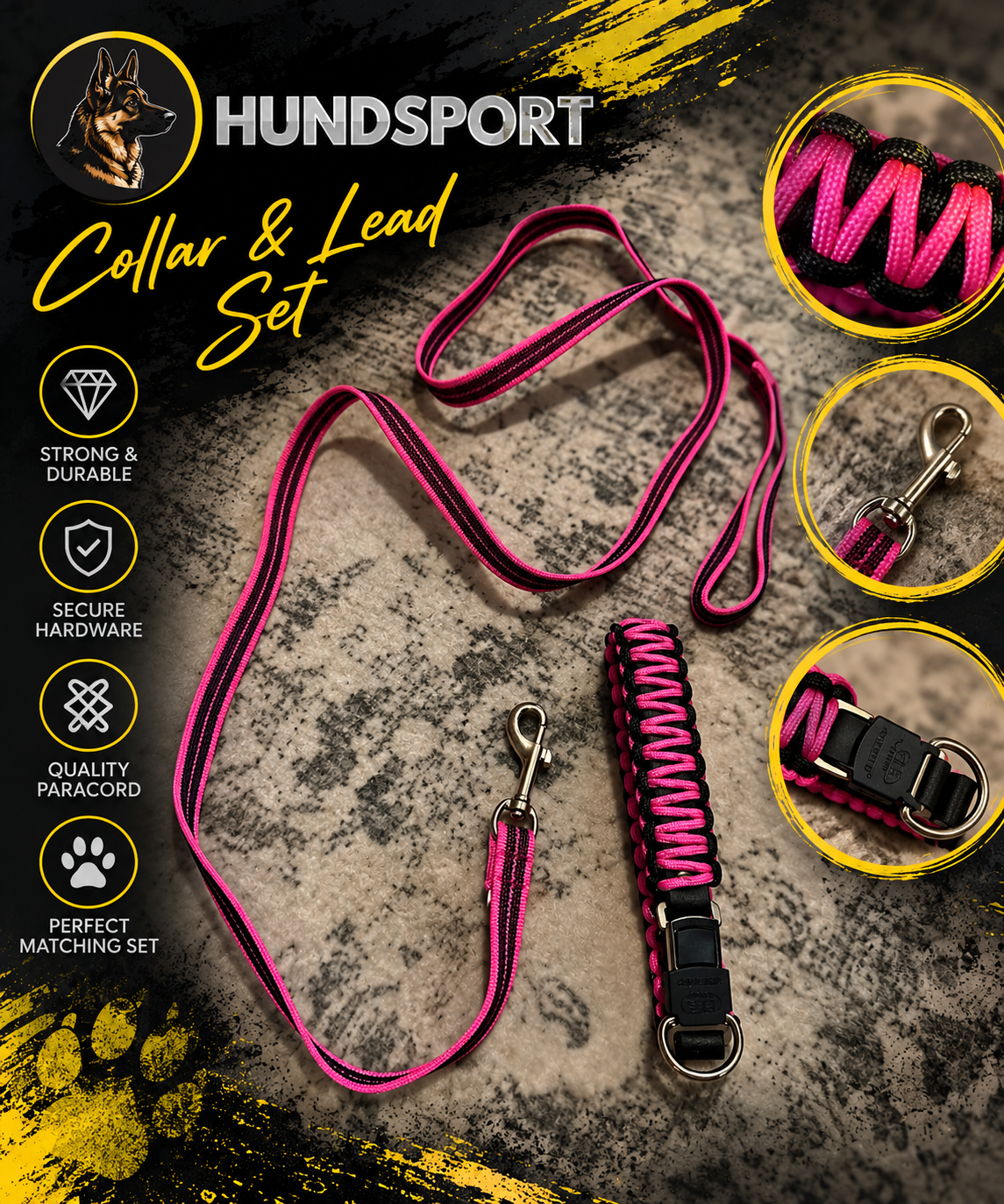 Herm Sprenger - Paracord collar & rubberized lead set Neon Pink