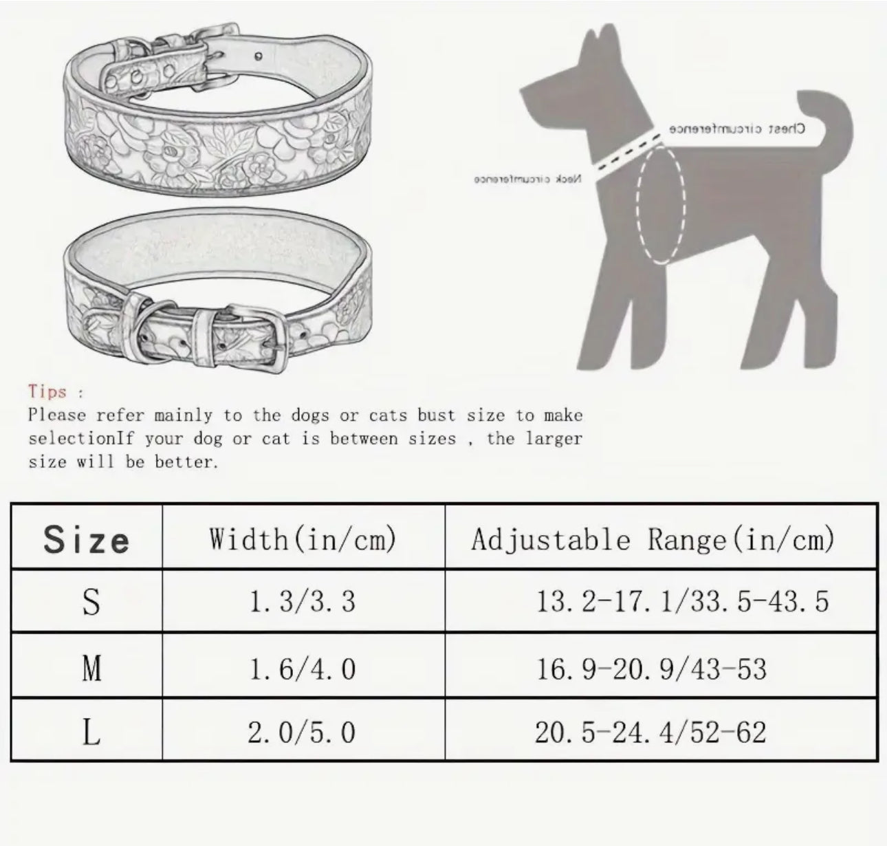 Embossed leather floral print collar